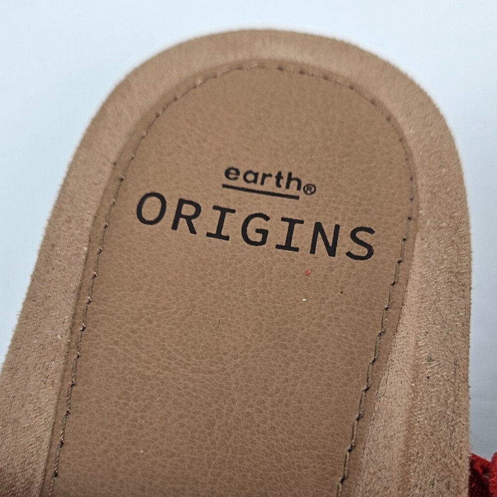 Earth Origins Pico Pearl Spicy Red Perforated Suede Toe Loop Low Wedge Sandal - Picture 4 of 13